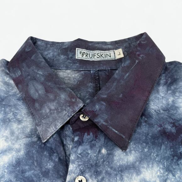 VTG Rufskin Shirt Mens L Tie Dye Button Front Made in USA Blue Cotton Lightning - Picture 2 of 8